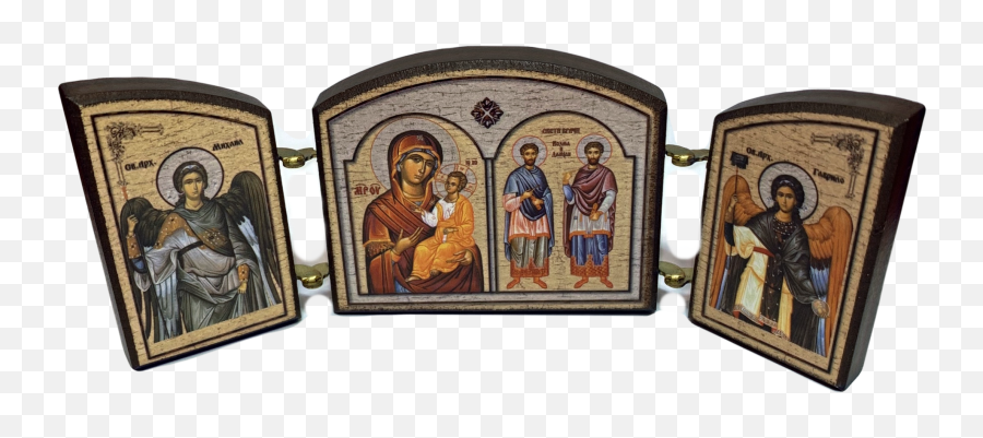 Triptych Sts Cosmas And Damian Sveti Vraci Kozma I Damjan Small Icons Theodule Press - Religious Item Png,Nativity Of The Theotokos Icon