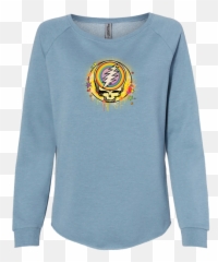 Grateful Dead Rainbow Splatter Womenu0027s Wave Wash Crewneck - Long Sleeve png