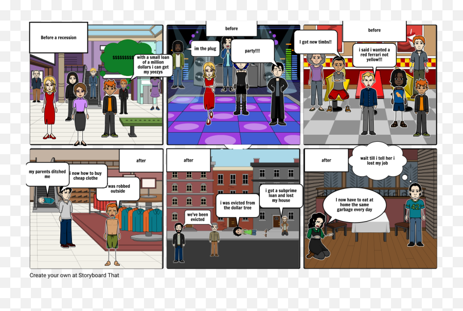 Before And During A Recession Storyboard By Brandona108 - Cartoon Png,Transparent Timbs