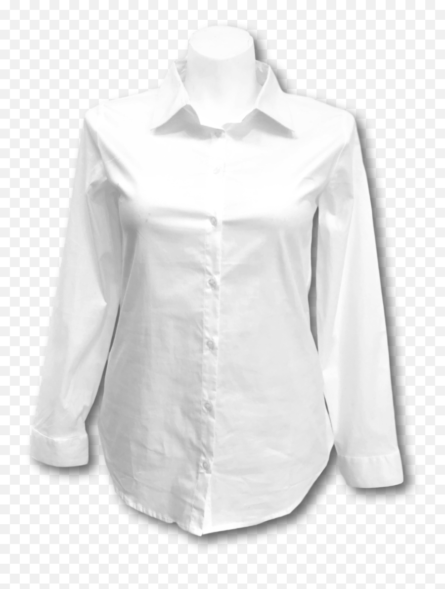 Long Sleeved Stretch Button Up Blouse In White - White Button Up Blouse Png,White Button Png