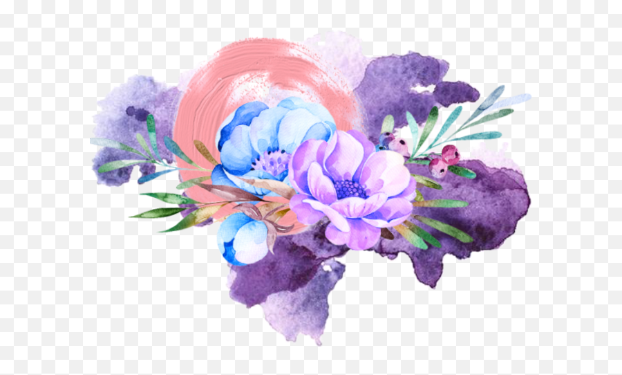 Watercolor Flowers Purple Pink Bluelight Aesthetic Stic - Transparent Purple Flower Aesthetic Png,Purple Watercolor Png