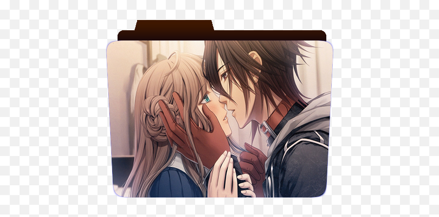 Anime Love Kiss Cute Folder - Brown Hair And Brown Eyes Couple Png,Anime Boy Icon