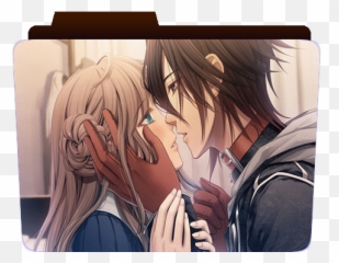 Anime Love Kiss Cute Folder - Brown Hair And Eyes Couple png