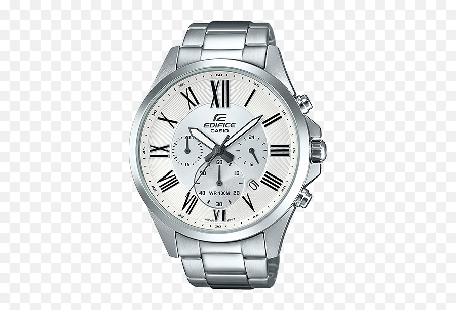 Edifice Efv - 500d7a Silver Mens Water Resistant Watch Chronograph Roman Numerals Casio Ex318 Png,Roman Numerals Png