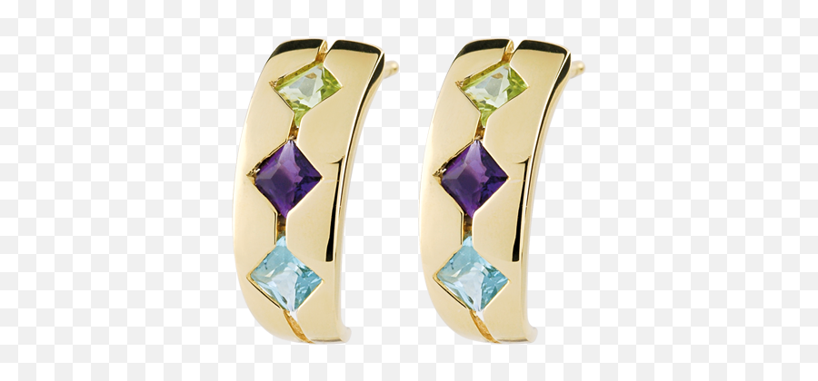 Topaz Amethyst Peridot Fantasy Earrings Woman - Yellow Gold 9 Carats Blue Topaze Amethyst Peridot Green C2271 Earrings Png,Peridot Png