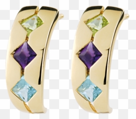 Topaz Amethyst Peridot Fantasy Earrings Woman - Yellow Gold 9 Carats Blue Topaze Amethyst Peridot Green C2271 Earrings Png,Peridot Png