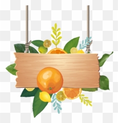 Wooden Sign Board With Watercolor Summer Tropical Fruits - Png