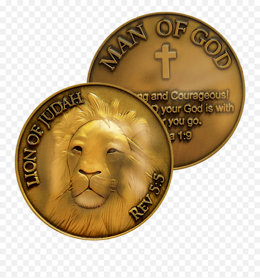 Lion Of Judah Antique Gold Plated Christian Challenge Coin - Joshua 19 Christian Coin Png,Coin Flip Icon