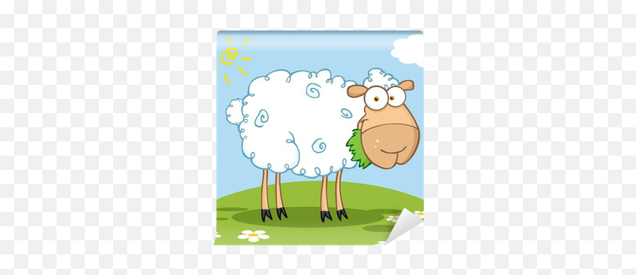White Sheep Cartoon Character Eating A Grass - We Live To Change Sheep Cartoon Png,Grass Hill Png