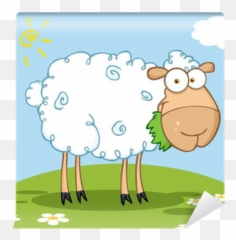 White Sheep Cartoon Character Eating A Grass - We live change png