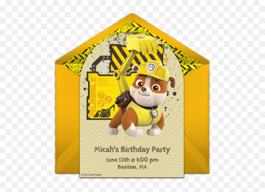 Paw Patrol Rubble Online Invitation - Paw Patrol Rubble Birthday Invitation Png,Rubble Png