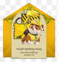Paw Patrol Rubble Online Invitation - Paw Patrol Rubble Birthday Invitation Png,Rubble Png