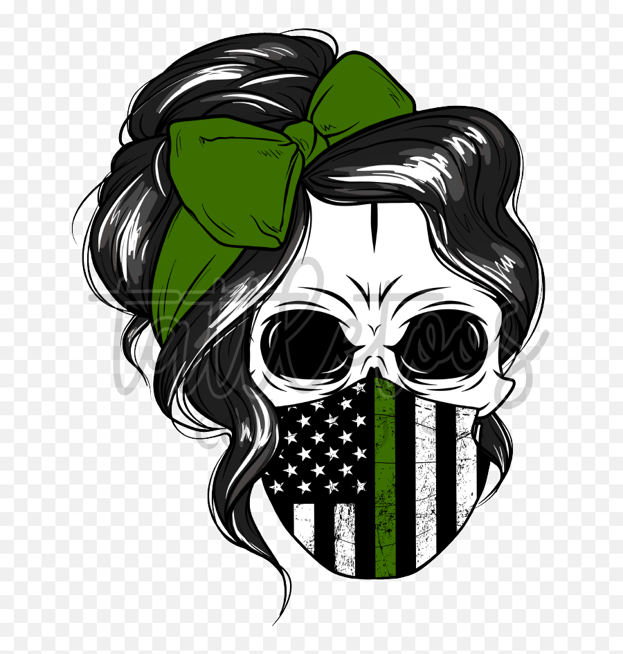 Female Skull With Military Flag Mask Ddd1 - Messy Bun Skull Svg Png,Skull Mask Png