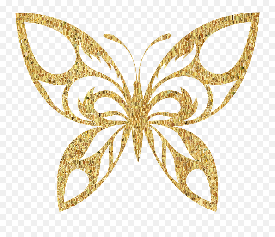 Gold Tiled Tribal Butterfly Silhouette - Butterfly Silhouette Png,Gold Butterfly Png