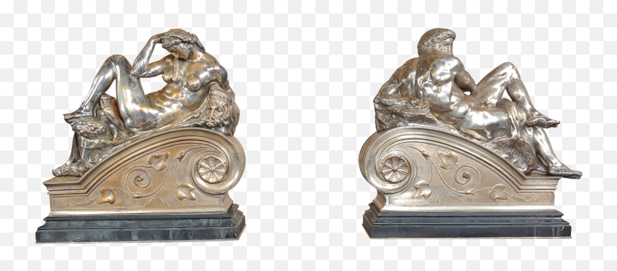 Michelangelo Day U0026 Night - Stunning 19th Century Bronze Sculptures A Pair Statue Png,Michelangelo Png