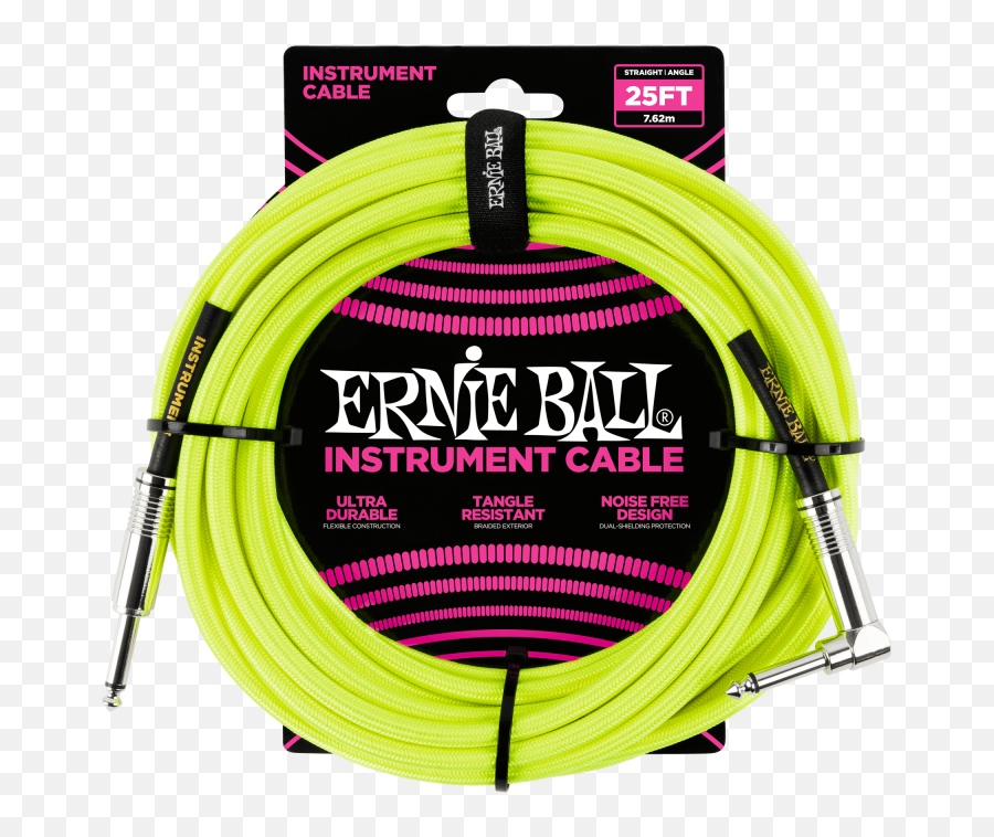 Ernie Ball P06057 Braided Neon Yellow - Ernie Ball Instrument Cable Png,Ernie Png