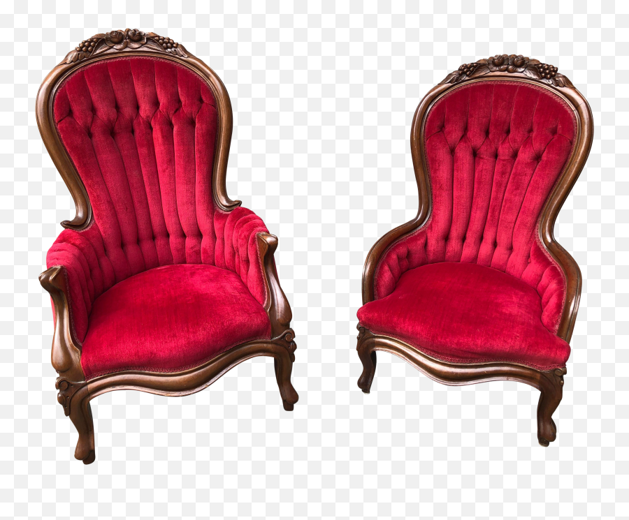 Vintage Mid Century Victorian King And Queen Parlor Chairs - A Pair Outdoor Furniture Png,King Chair Png