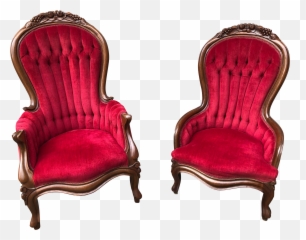 Vintage Mid Century Victorian King And Queen Parlor Chairs - A Pair Outdoor Furniture Png,King Chair Png