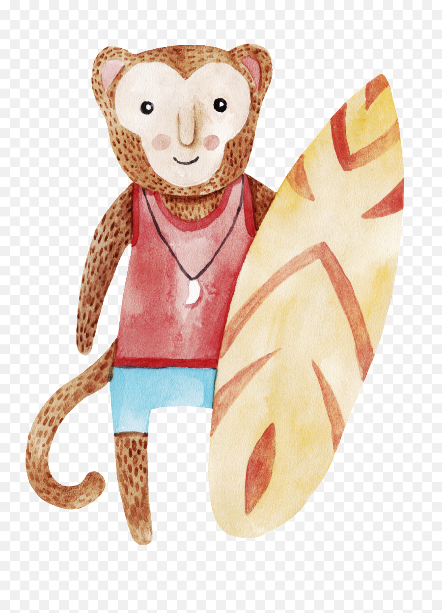 Download Hand Drawn Monkey Holding Surfboard Png Transparent - Gato Y Mapache Ilustracion,Raccoon Transparent Background
