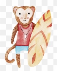 Download Hand Drawn Monkey Holding Surfboard Png Transparent - Gato Y Mapache Ilustracion