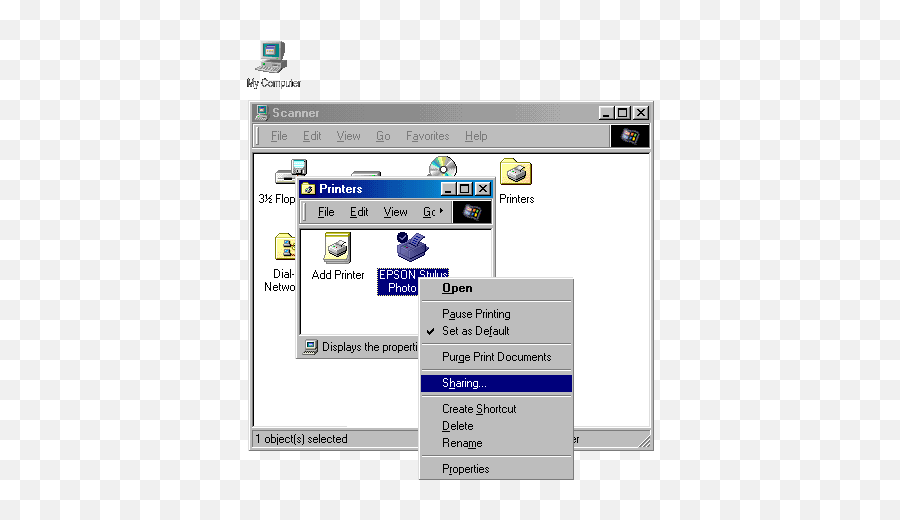 Andyu0027s Tech Page Windows 9x Printer Sharing - Technology Applications Png,Double Click Icon