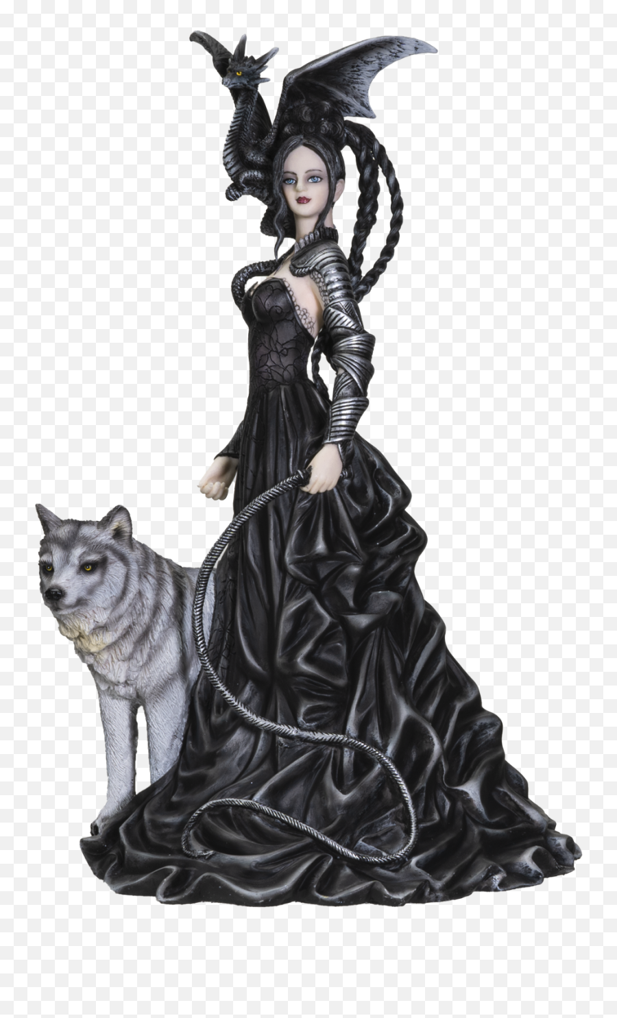 Nene Thomas Collection Bella Maestra With Wolf And Winged Dragon Resin Figurine Statue - Supernatural Creature Png,Winged Shoe Icon