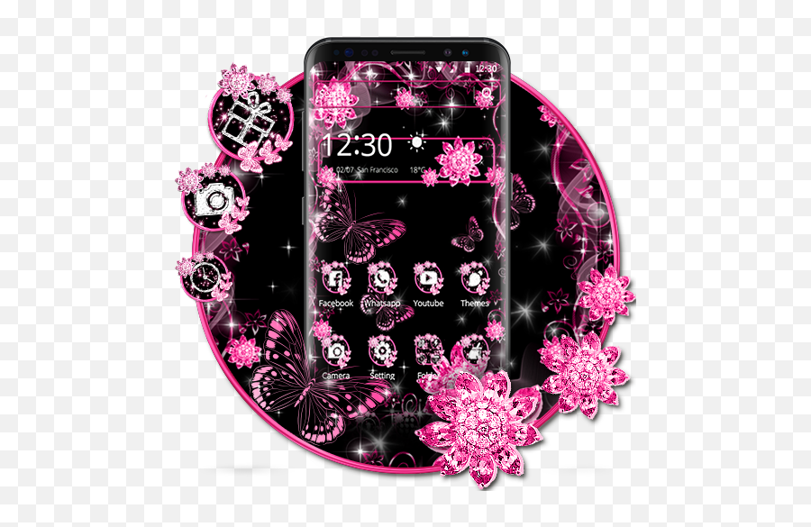 Pink Black Flowers Theme - Apps On Google Play Pink And Black Flowers Themes Png,Butterfly Icon Image Girly