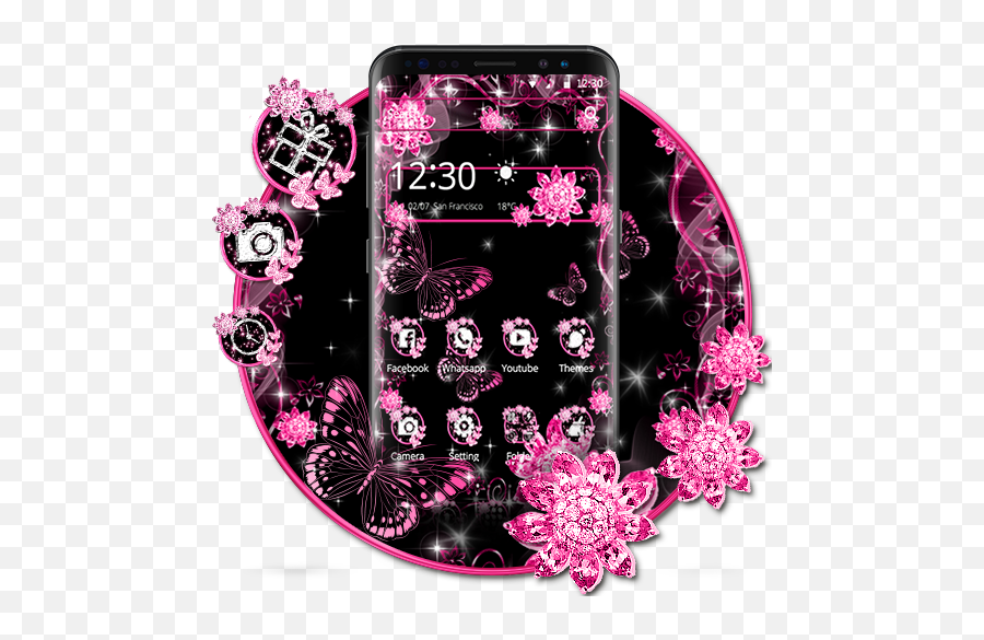 Pink Black Flowers Theme Apps On Google Play Pink And Black Flowers Themes Png Butterfly Icon Image Girly Free Transparent Png Images Pngaaa Com