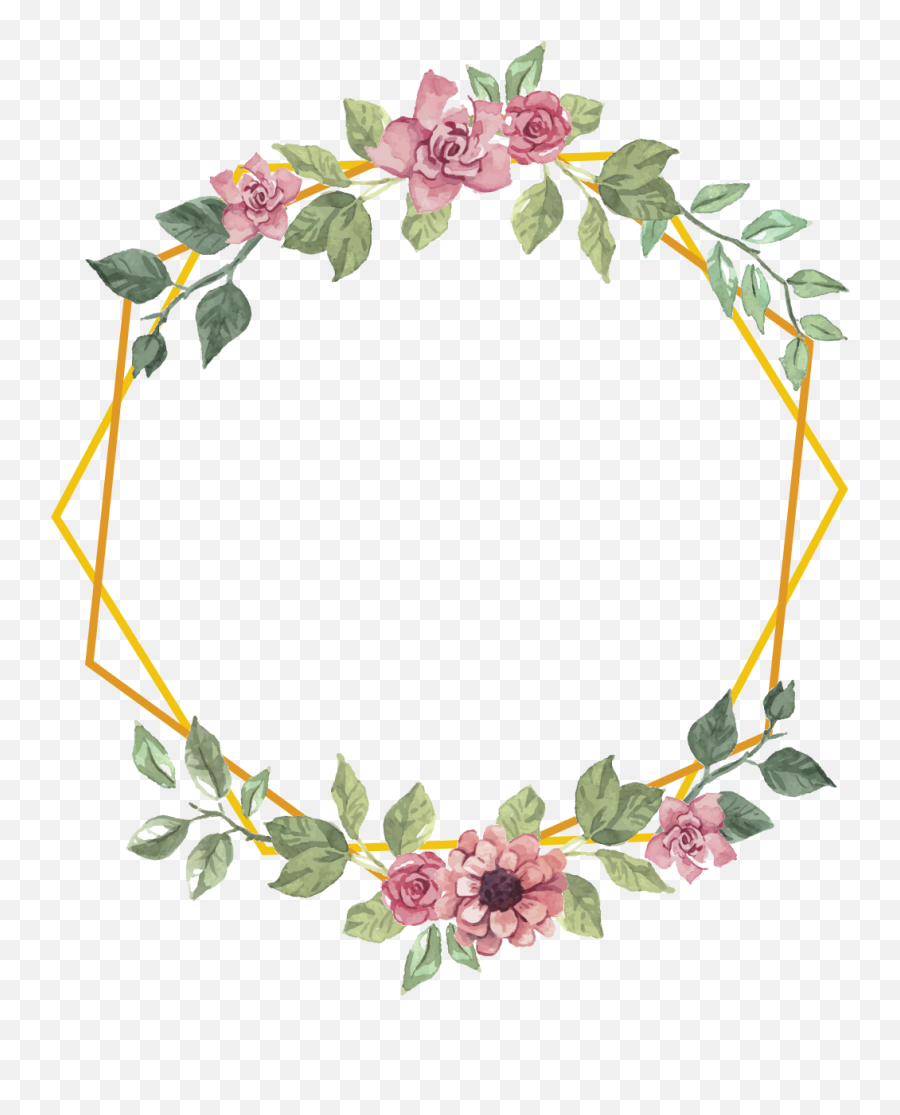 Geometric Frame Gold Flowers Floral Bouquet Shape Roses - Floral Geometric Frame Png,Flower Shape Png