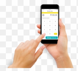 Download Hands Holding Phone With Ikhokha App Screen - png
