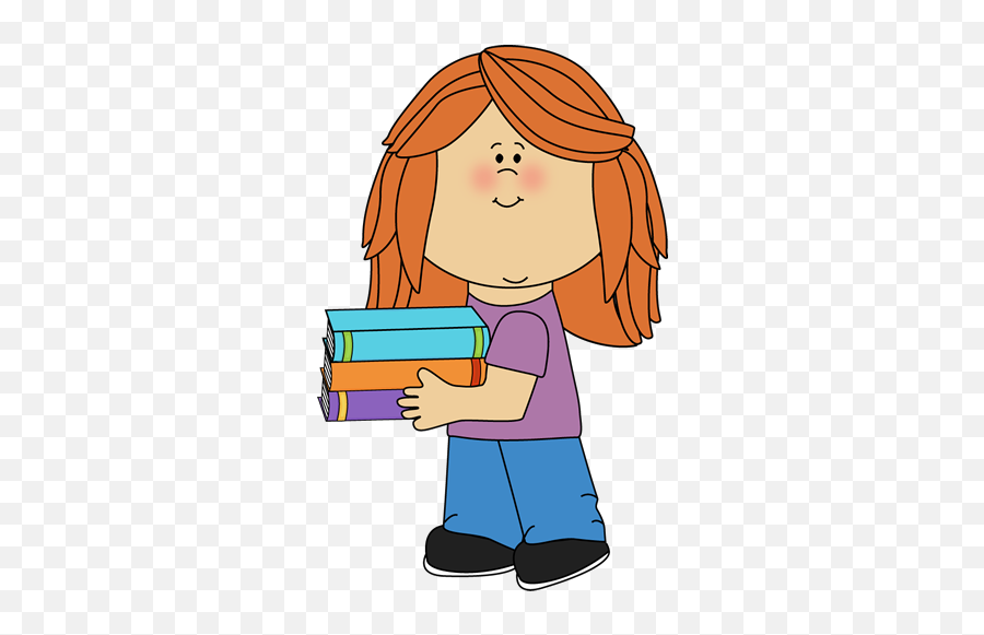 Girl Carrying Books Clipart - Clip Art School Girl Png,Book Clipart Png