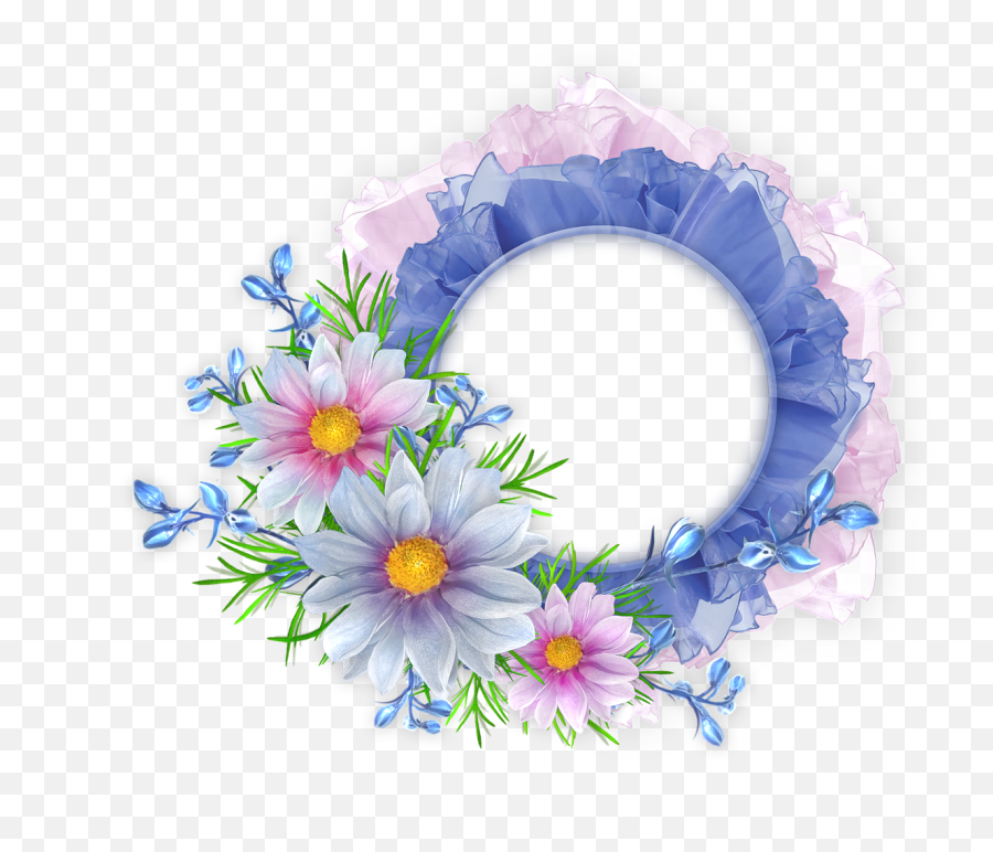 Blue And Pink Round Transparent Frame With Flowers Rámeky - Good Luck And All The Best Png,Frame Png Transparent