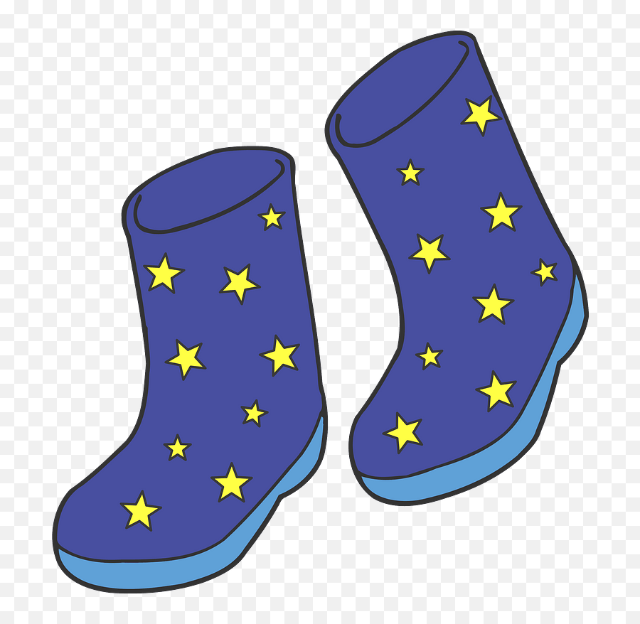 Blue Wellington Boots With Yellow Star Pattern Clipart Free - Welly Boots Clip Art Png,Yellow Star Transparent