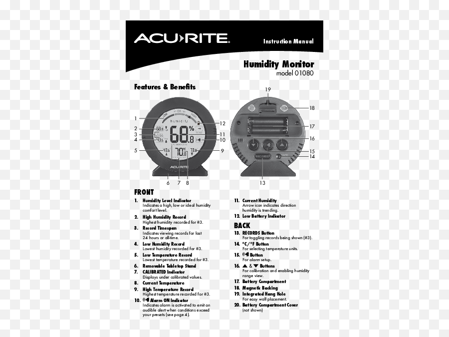Acurite 01080 Humidity Monitor Instruction Manual - Manuals Dot Png,Calibration Icon