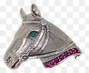 Victorian Style Horses Head Brooch And Pendant With Emerald - Halter png