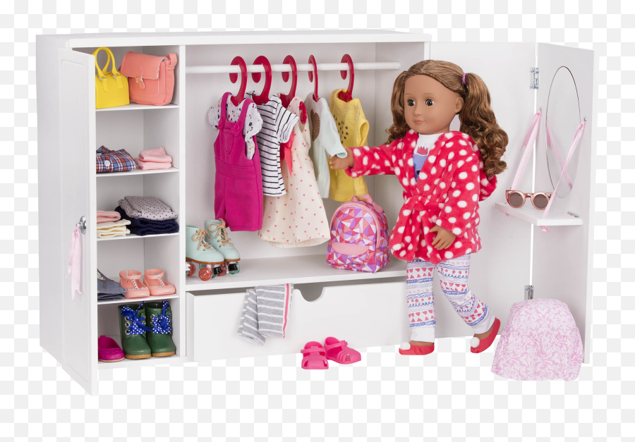 Isa And Clothing Inside The Wooden Wardrobe Closet - Our Our Generation Wardrobe Png,Closet Png