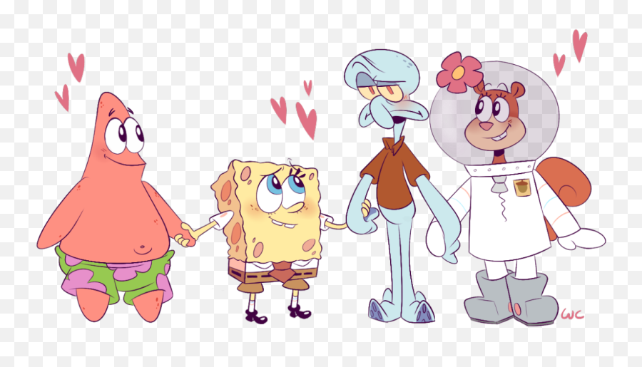Download Spongebob And Patrick Squidward Sandy - Spongebob Patrick Squidward And Sandy Png,Squidward Dab Png