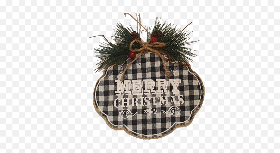 Blackwhite Check Plaid Merry Christmas Sign - Black Red Plaid Christmas Decor Png,Christmas Greenery Png