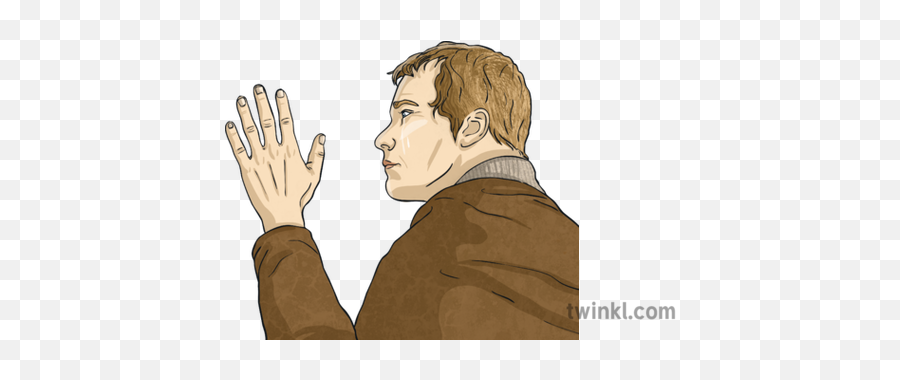 Crying Man Reflective Sad Looking Out Of Window Hand Up - Cartoon Png,Crying Man Png