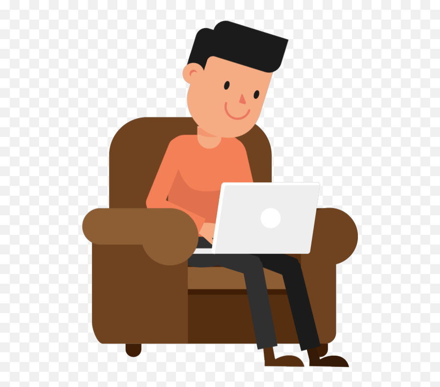 A White Man With Dark Hair And Casual Clothes Is Sitting - Person On Laptop Cartoon Png,Working Png