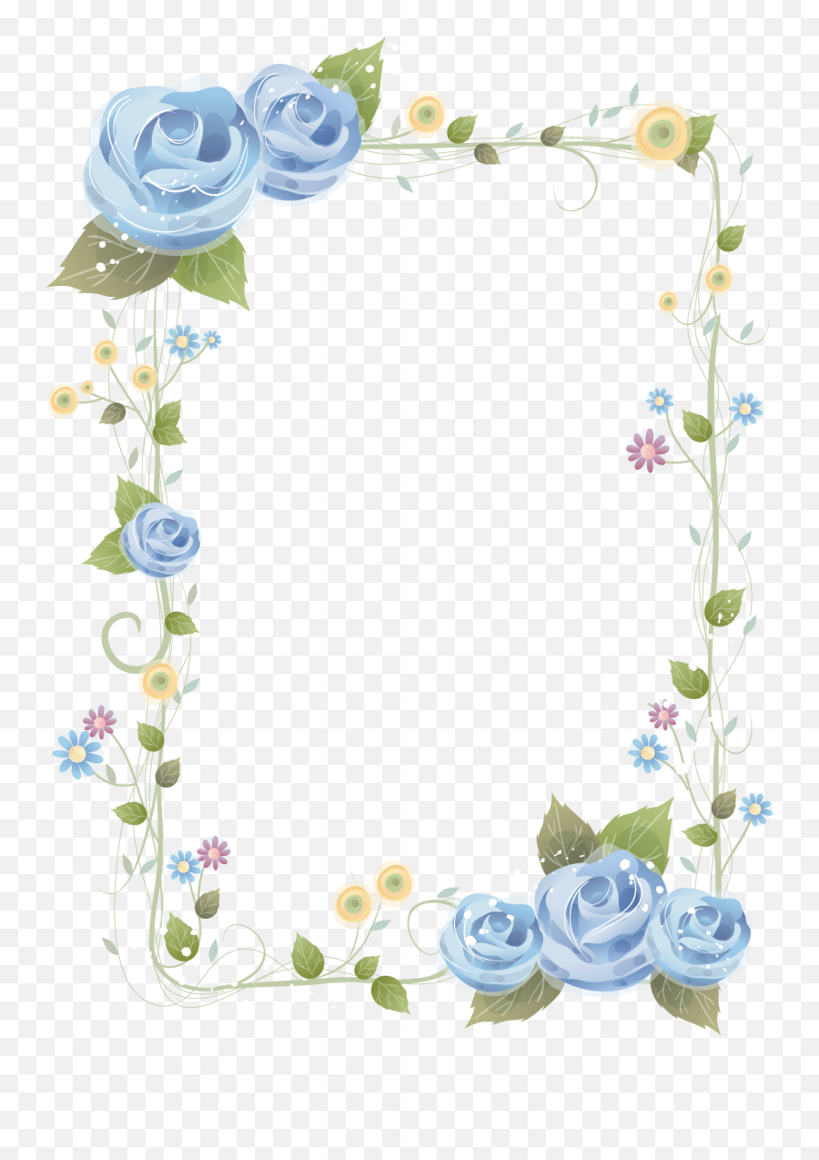 Borders And Frames Paper Flower Clip Art - Flower Page Blue Roses Frame Png,Paper Flower Png