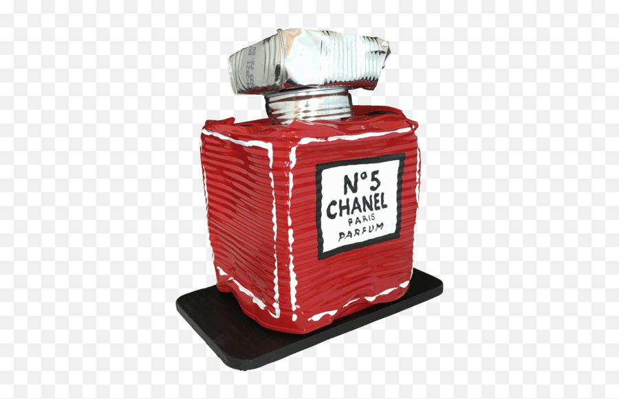 Chanel N5 Mini Red By Norman Gekko 2020 Sculpture Acrylic Aluminium - Singulart Glass Bottle Png,Chanel No 5 Logo