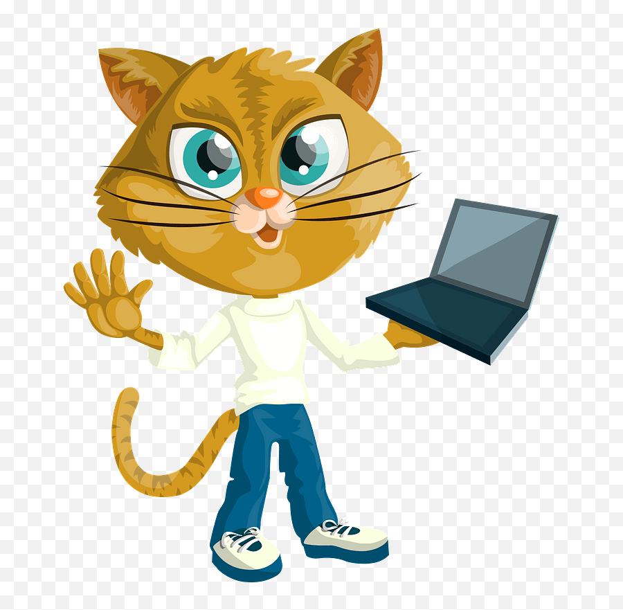 Cartoon Cat With Laptop Clipart Free Download Transparent - Animals Holding Laptop Png,Laptop Clipart Png