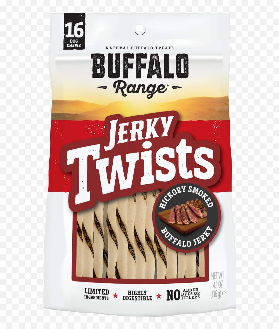 Buffalo Range Rawhide Dog Treats Healthy Grass - Fed Buffalo Jerky Raw Hide Chews Hickory Smoked Flavor Jerky Twist 16 Count Dog Treats Chews Png,Buffalo Icon Apparel