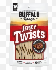 Buffalo Range Rawhide Dog Treats Healthy Grass - Fed Jerky Hide Chews Hickory Smoked Flavor Twist 16 Count png