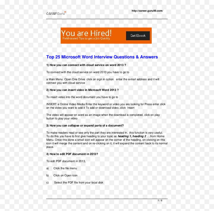 Pdf Top 25 Microsoft Word Interview Questions U0026 Answers - Language Png,Icon For Word Document