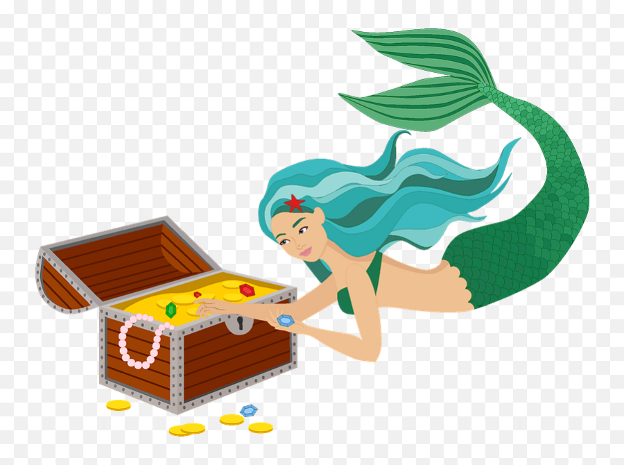 Mermaid And Underwater Treasure Clipart Free Download - Cartoon Png,Mermaid  Clipart Png - free transparent png images 