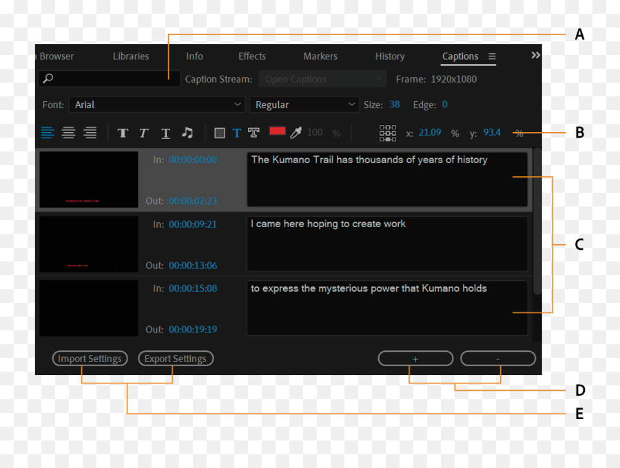 Learn To Work With Captions In Premiere Pro - Caption Settings Premiere Pro Png,Closed Caption Icon