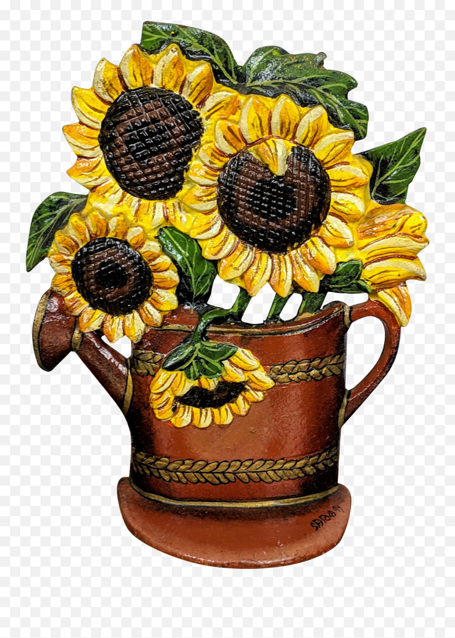 1880 Antique Victorian Cast Iron Flower Pot Doorstop With Sunflowers - Sunflower Png,Flower Pot Png