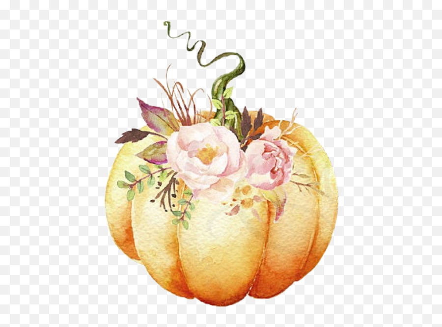 Pumpkin Flowers Floral Bouque - Watercolor Pumpkin With Flowers Png,Fall Flowers Png